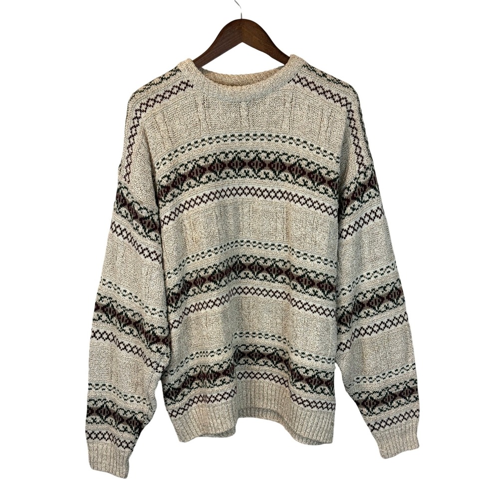 Liberty by‎ Old Glory Vintage Fair Isle Chunky Knit 100% Cotton Sweater Size XXL